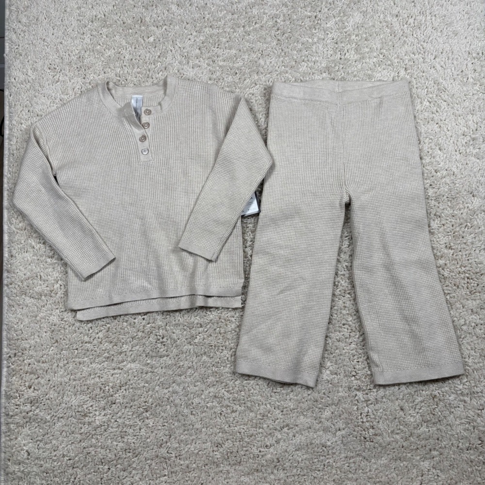 Modern Moments by Gerber Waffle Knit Henley Top Pants Set Oatmeal Kids‎ 4T